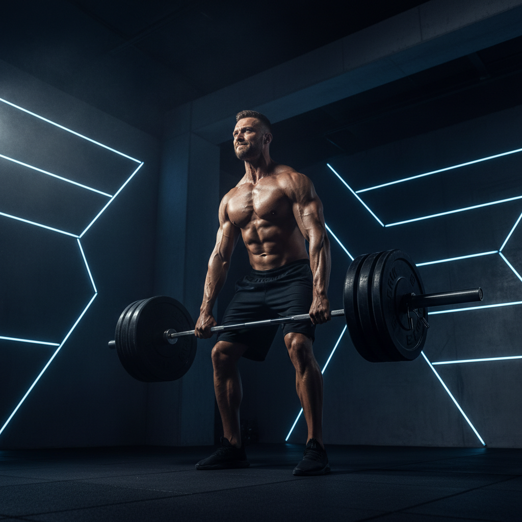 V3 Performance — Athletic man in dark gym with blue accent lighting