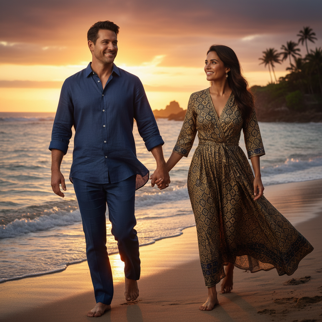 Couple walking confidently on the beach, representing restored confidence and intimacy