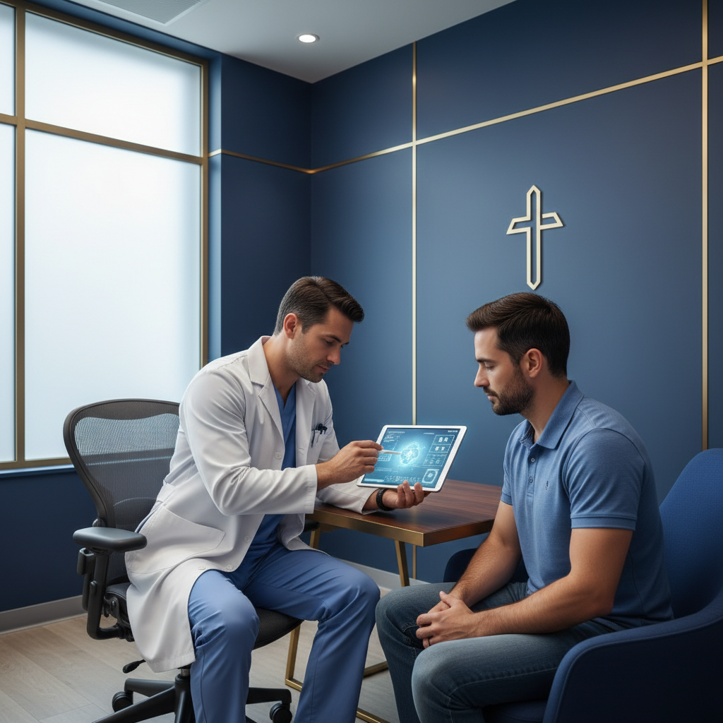 Doctor explaining a personalized treatment plan using a tablet