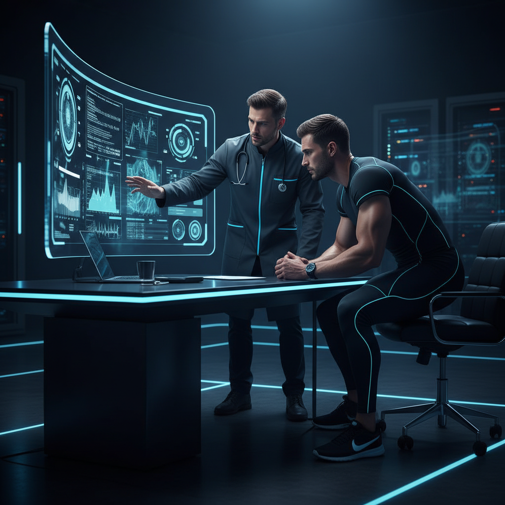 Doctor and patient reviewing performance data together