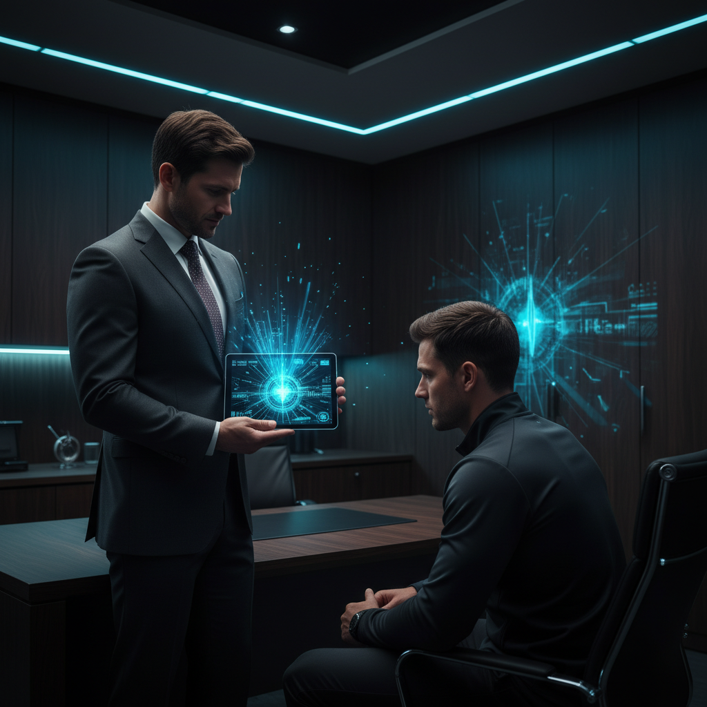 Doctor presenting personalized treatment protocol on glowing tablet